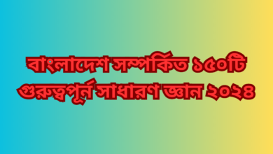 বাংলাদেশ সম্পর্কিত ১৫০টি গুরুত্বপূর্ন সাধারণ জ্ঞান